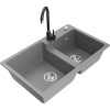 Mexen Tomas, granitový drez 800x500x190 mm, 2-komorový a čierna batéria Telma, šedá, 6516-71-670200-70