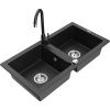 Mexen Mario žulový drez 2-komorový s kuchynskou batériou Telma, čierna/strieborná - 6504-73-670200-70