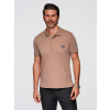 Ombre Men's polo shirt with zipper neckline - light brown biela | hnedá XL Ombre 5907064517503