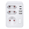 Solight rozbočovač, 1x 16A + 2x 2,5A, 2xUSB A+C, biely, vypí