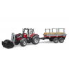Bruder 2046 Massey Ferguson 7480 s čelním nakladačem a přepravníkem klád