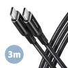 AXAGON BUCM-CM30AB, HQ kabel USB-C USB-C, 3m, USB 2.0, PD 60W 3A, ALU, oplet, černý