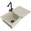 Mexen Cesar jednokomorový granitový drez s odkvapkávačom a kuchynskou batériou Duero, béžový - 6514-69-671600-70
