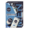 Nivea Men Fresh Sensitive Invisible Black & White Fresh antiperspirant sprej 150 ml + Nivea Men Sensitive sprchový gél 250 ml + Nivea Men Creme krém na tvár, telo a ruky 30 ml, kozmetická sada pre muž