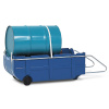 Sudový vozík a záchytná vaňa FSK-Poly z PE, modrá s rukoväťou a upínacím pásom pre 200l sudy