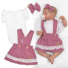 Baby Nellys 3D súprava LADY, bavlna, body kr. rukáv, suknička s láclom, čelenka, orgovánová/biela, 56 (1-2m)