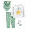 CARTERS CARTER'S Set 4dielny tričko dl. rukáv, tepláky, ponožky, podbradník Veggies neutrál LBB NB, veľ. 56