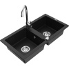 Mexen Mario granitový drez 2-komorový s kuchynskou batériou Telma, čierny - 6504-77-670200-00