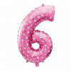 Godan Fóliový balón číslo 6 so srdiečkami ružová 65 cm