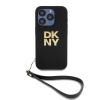 DKNY PU Leather Stack Logo Wrist Strap pre Apple iPhone 14 Pro Max, čierna