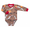 Body dl. rukáv, bavlna, zapínání u krku Mrofi, RACE - hnědé - 80 (9-12m)