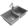 Mexen Tomas, granitový drez 800x500x190 mm, 2-komorový a drezová batéria Carla, šedá, 6516-71-670700-71