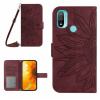 Peňaženkové kožené puzdro Skin Feel Sun Flower na Motorola Moto E20 / E30 / E40 - Vínovo Červená