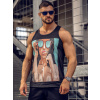 Čierne pánske tank top tričko boxerského strihu s potlačou Bolf 143027A