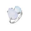 Strieborný prsteň pravý aquamarin a blue chalcedón 15025.3 56