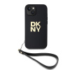 DKNY PU Leather Stack Logo Wrist Strap pre Apple iPhone 15, čierna