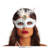Biela maska s brošňou a perím