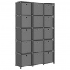 Výstavní police 15 přihrádek s boxy šedá 103x30x175,5 cm textil 322621