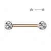 Titánový piercing do bradavky s vnútorným závitom a zirkónmi Amelia Farba: Rosegold / číra, Velikost koncovky: 5 mm, Délka / Průměr: 14 mm