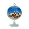 Ornex Vianočná ozdoba sklenená guľa s dedinou, modrá, 12 cm