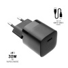 Mini sieťová nabíjačka FIXED s výstupom USB-C a káblom USB-C/USB-C, podpora PD, 1 meter, 30 W, čierna