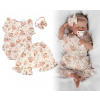 Zavinovacie body, kraťasky + čelenka, mušelín, Pivonky, Baby Nellys, smotanové 68 (3-6m)