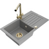 Mexen Pablo žulový drez 1-komorový s odkvapkávačom a kuchynskou batériou Duero, sivý - 6510-71-671600-50