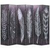 zahrada-XL Skladací paraván 228x170 cm, potlač s pierkami, čierno-biely 245892