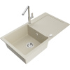 Mexen Leo, 1-komorový granitový drez 900x500x190 mm a drezová batéria Flora, béžová, 6501-69-670401-00