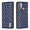 Peňaženkové kožené puzdro Diamond Lattice na Motorola Moto E20 / E30 / E40 - Modrá