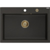 Mexen Elix granitový kuchynský drez 1-komorový 700 x 500 mm, čierny/zlatý metalík, zlatý sifón - 6526701005-75-G