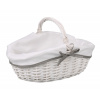 Biely nízky košík s látkou a rúčkou - 39x27x18/27 cm