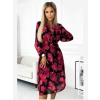 Numoco 449-2 CARLA Plisované midi šaty na gombíky s dlhými rukávmi - čierna s červenými ružami