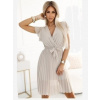 Numoco 424-7 Šifónové riasené šaty s výstrihom a volánmi - béžové