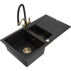 Mexen Matias žulový kuchynský drez 1,5-komorový s odkvapkávačom a kuchynskou batériou Duo, čierny - 6502-77-671701-57-G