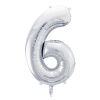 PartyDeco Fóliový balón Číslo 6 strieborný 86cm