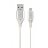 GEMBIRD Kabel USB 2.0 AM na MicroUSB (AM/BM), 1m, opletený, bílo-stříbrný, blister, PREMIUM QUALITY CC-USB2B-AMmBM-1M-BW2