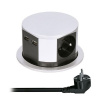 Solight výsuvný blok zásuvek, 3 zásuvky, 2x USB, kruhový tvar nízký, prodlužovací přívod 1,5m, 3 x 1mm2, stříbrný PP100USB