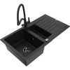Mexen Matias žulový drez s 1,5 komorou s odkvapkávačom a kuchynskou batériou Duo, čierna - 6502-77-671701-70-B