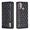 Peňaženkové kožené puzdro Diamond Lattice na Motorola Moto E20 / E30 / E40 - Čierna