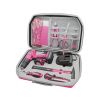 Extol Lady Vŕtací skrutkovač aku s príklepom, ružový, 12V Li-ion, 2000 mAh, v kufri s náradím, sada 27 ks 402403