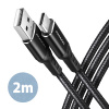 AXAGON BUCM-AM20AB, HQ kábel USB-C USB-A, 2 m, USB 2.0, 3A, ALU, opletenie, čierny BUCM-AM20AB