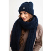 Polski Dámska súprava čiapky a šálu s prúžkom s ozdobou Farba: Modrá - tmavo, Veľkosť: UNI