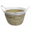 Kôš, košík - Béžová, biela (Kôš košík pletený boho malý 27 cm)
