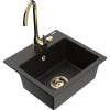 Mexen Milo granitový drez 1-komorový s kuchynskou batériou Telma, čierny/zlatý - 6505-75-670200-50