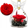 Yamonic Sklenený anjel s červenou večnou ružou – elegantný darček pre ženu