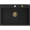 Mexen Elix granitový drez 1-komorový 700 x 500 mm, čierny, sifón zlatý - 6526701005-77-G