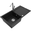 Mexen Leo, 1-komorový granitový drez 900x500x190 mm a drezová batéria Flora, čierna, 6501-77-670401-00