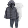 CARTER'S Set 3dielny mikina, tepláky, body kr. rukáv Grey Stripes chlapec LBB PRE, veľ. 46