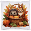 J&W Jesenná obliečka na vankúš 40×40 – Ježko a zajačik v košíku s tekvicami